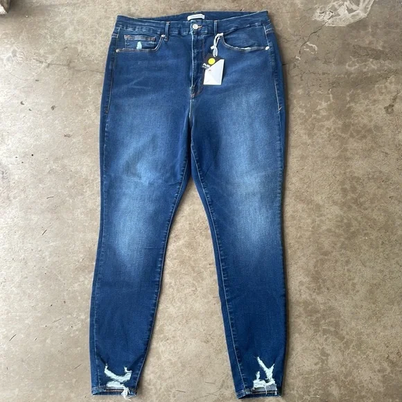 NWT Good American Good Waist Distressed Frayed Hem Skinny Denim Jeans Plus Size - Picture 4 of 8